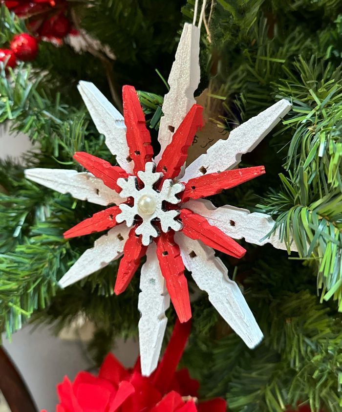 Clothespin snowflake ornament