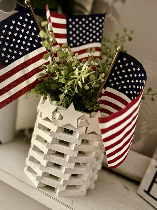 Dollar Tree Jenga block candleholder